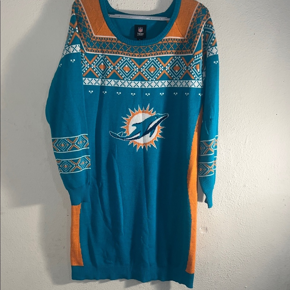 Miami Dolphins Teal and Orange Crew Neck Sweater dress